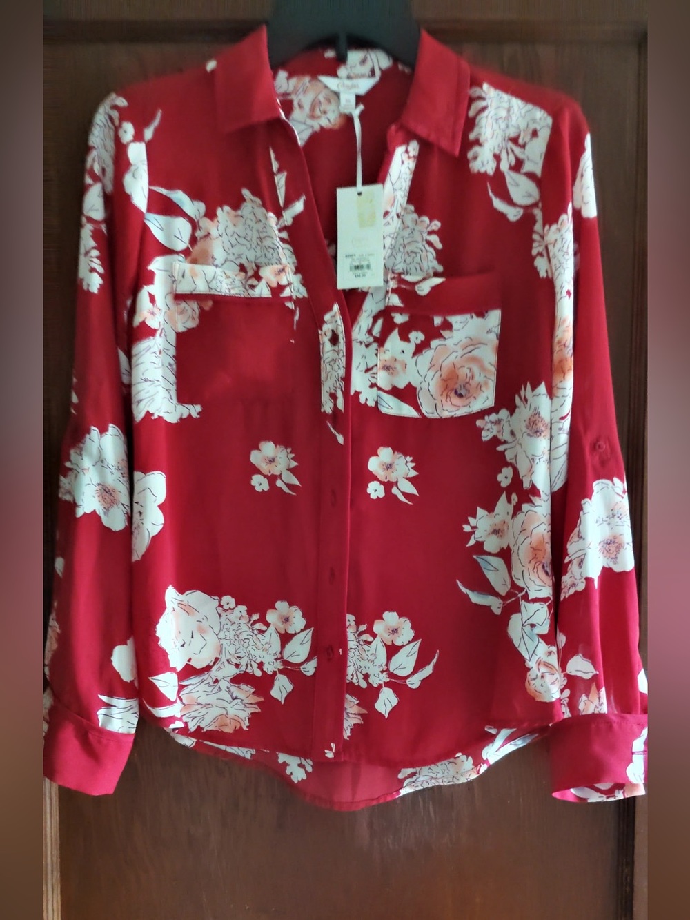 NWT Candie's Red Floral Button-Down Blouse